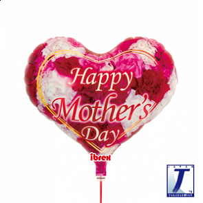 ADD-BAL92 Mothers Day Carnation Heart Shape Foil Helium Balloon 14"